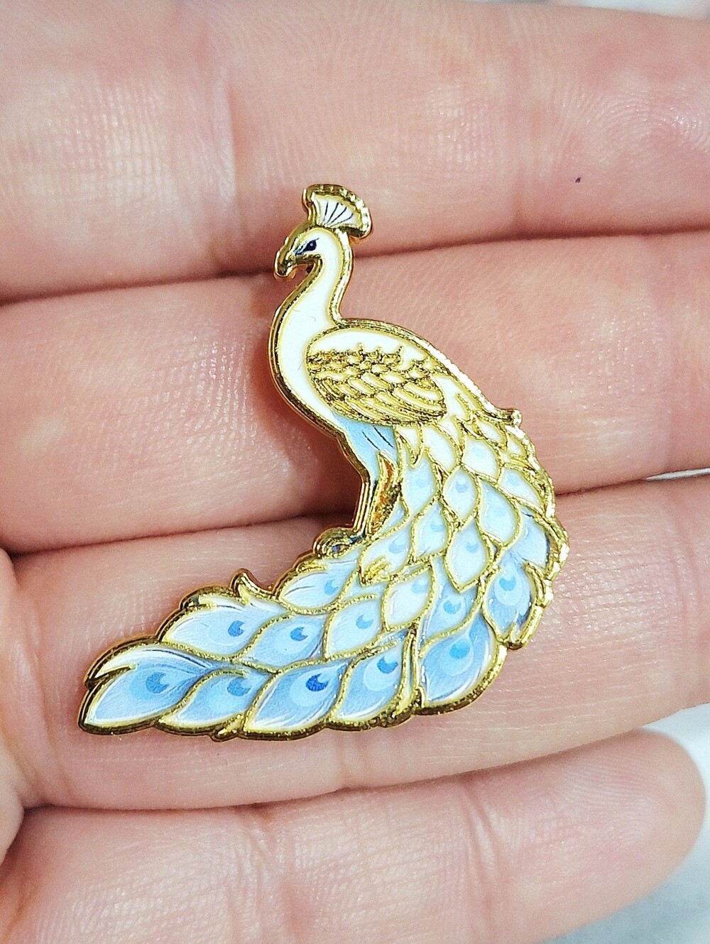 Light Blue & Gold Peacock Enamel Pin